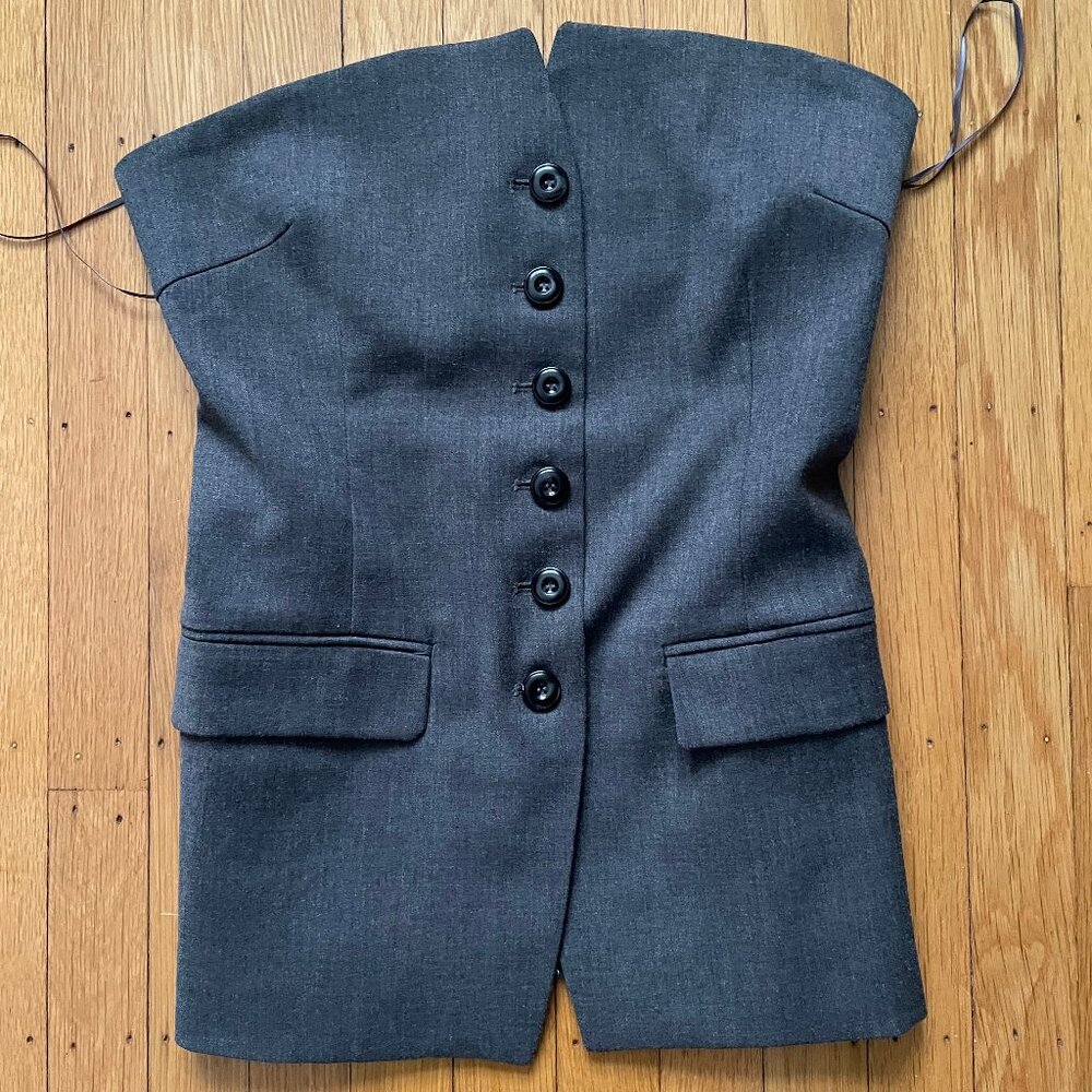 Pixie Market Button Strapless Top, Grey Melange, … - image 6